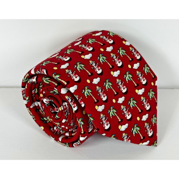 Vintage Vineyard Vines Silk Tie Red Snowman Palm Tree USA Made Christmas Holiday - Picture 1 of 9